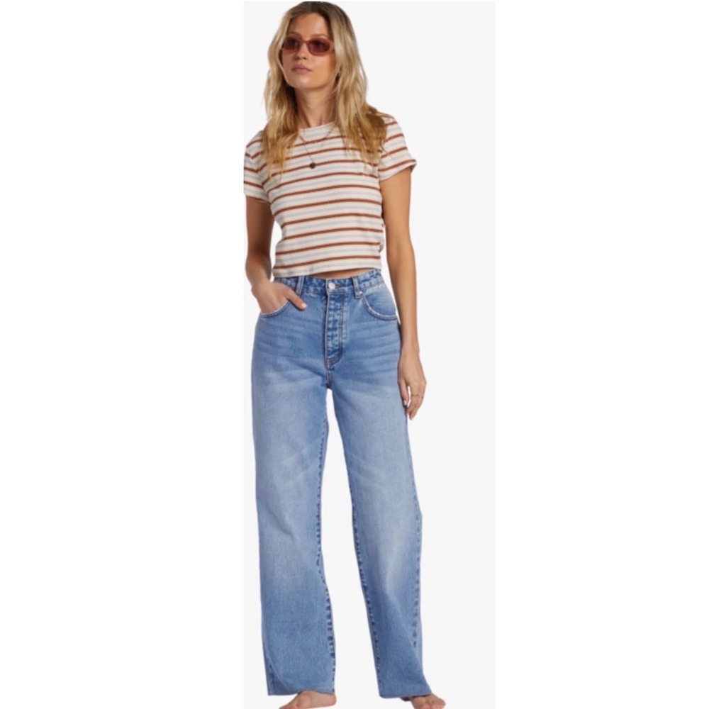 Billabong Rachel Low Waist Jeans Medium Indigo Fade Wide Leg Denim 31 NEW